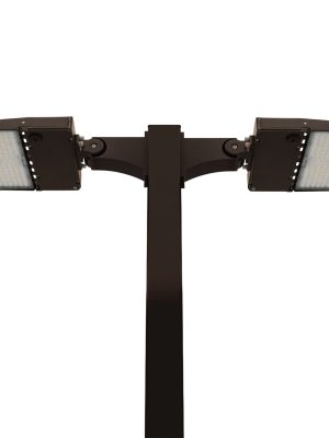 Light Pole Kit with Two LED Area Lights, Selectable Wattage 80/100/120/150 & Color Temperature, 10-25 Foot Pole Height Options