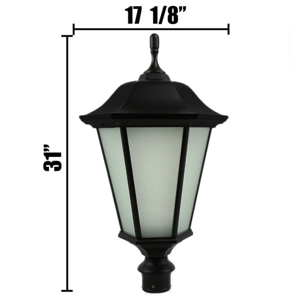 LaternLight_Dimensions__72842.1622631501.JPG Windsor LED Light Pole Kit with Lantern Fixture 4 Inch Diameter Light Pole - Direct Burial