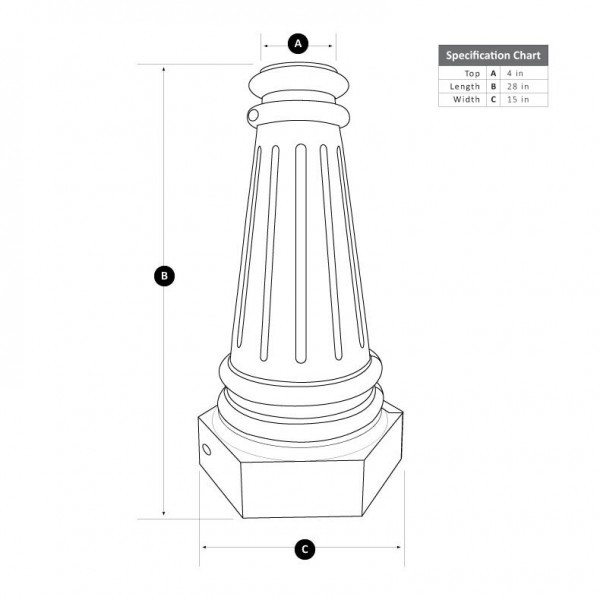 oxford_decorative_base_cover_61070_dimensional_drawing_1_1__26870.1622629890.jpg Stratford Direct Burial Decorative LED Pole Kit with Lantern Fixture, 4 Inch Diameter
