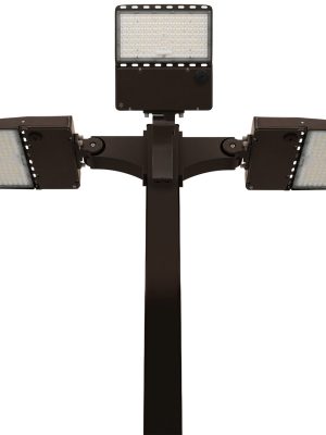 Light Pole Kit with Three LED Area Lights, Selectable Wattage 80/100/120/150 & Color Temperature, 10-25 Foot Pole Height Options