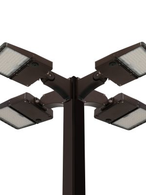 Light Pole Kit with Four LED Area Lights, Selectable Wattage 80/100/120/150 & Color Temperature, 10-25 Foot Pole Height Options