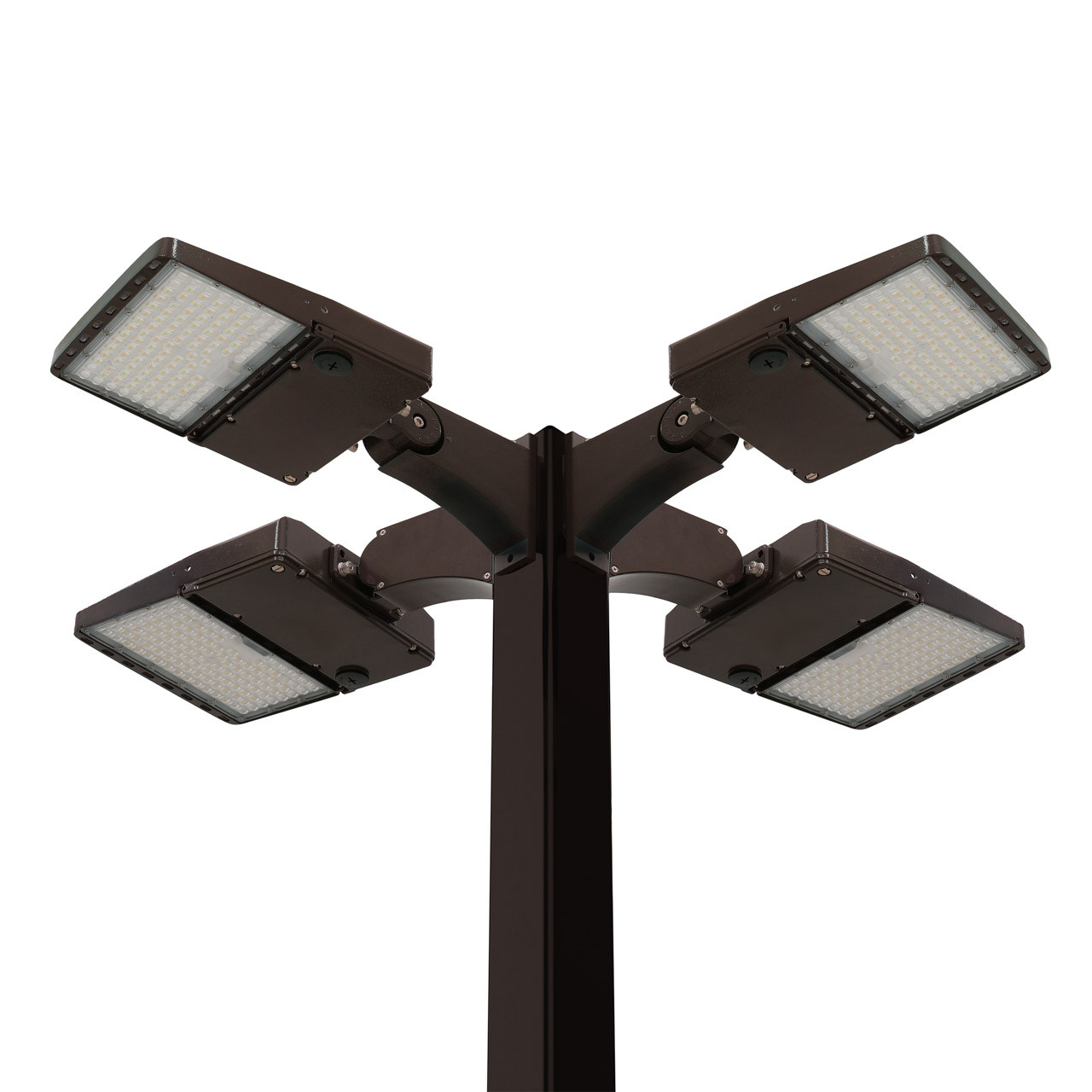 11-shoebox-PM-small__16412.1751469920.jpg Light Pole Kit with Four LED Area Lights, Selectable Wattage 80/100/120/150 & Color Temperature, 10-25 Foot Pole Height Options