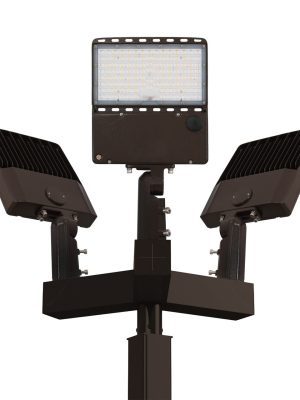 Light Pole Kit with Three Adjustable LED Lights, Selectable Wattage 80/100/120/150 & Color Temperature, 10-25 Foot Pole Height Options