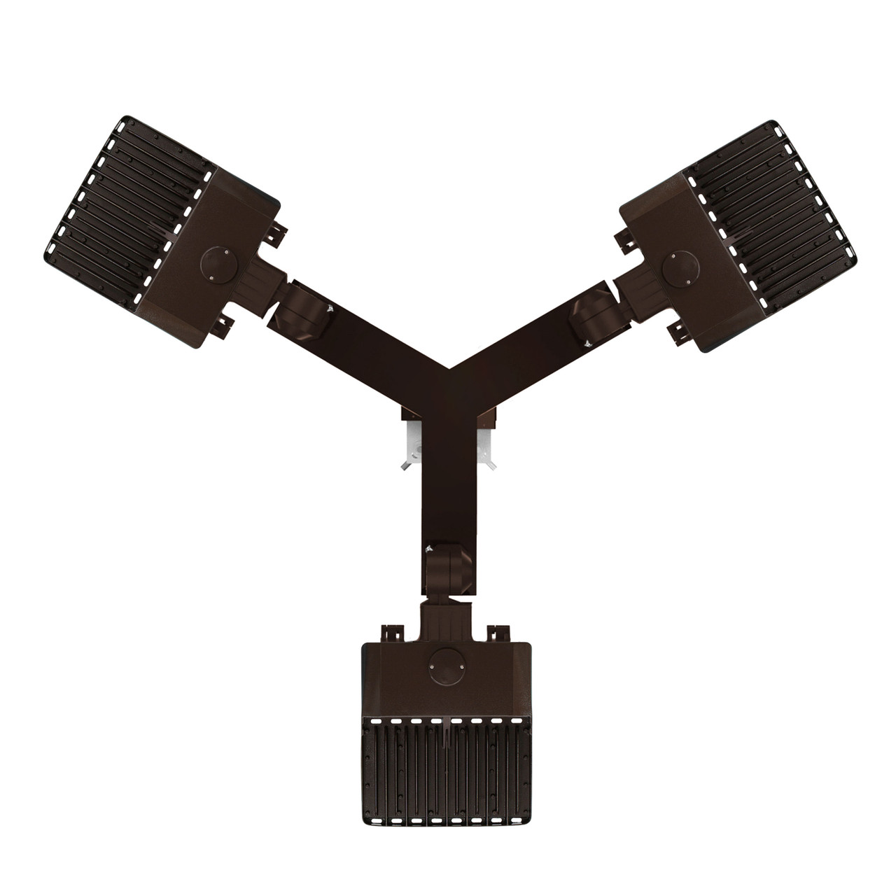 top_down_SF_mount_3_light_small__17436.1752253087.jpg Light Pole Kit with Three Adjustable LED Lights, Selectable Wattage 80/100/120/150 & Color Temperature, 10-25 Foot Pole Height Options