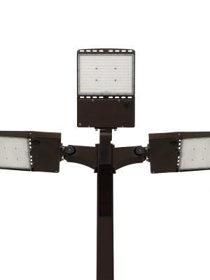 Light Pole Kit with Three LED Area Lights,  Selectable Wattage 150/200/240/300 & Color Temperature,  20-30 Foot Pole Height Options