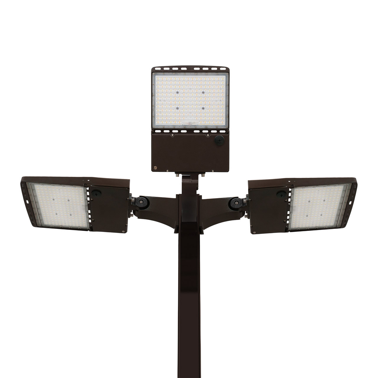Light Pole Kit with Three LED Area Lights,  Selectable Wattage 150/200/240/300 & Color Temperature,  20-30 Foot Pole Height Options