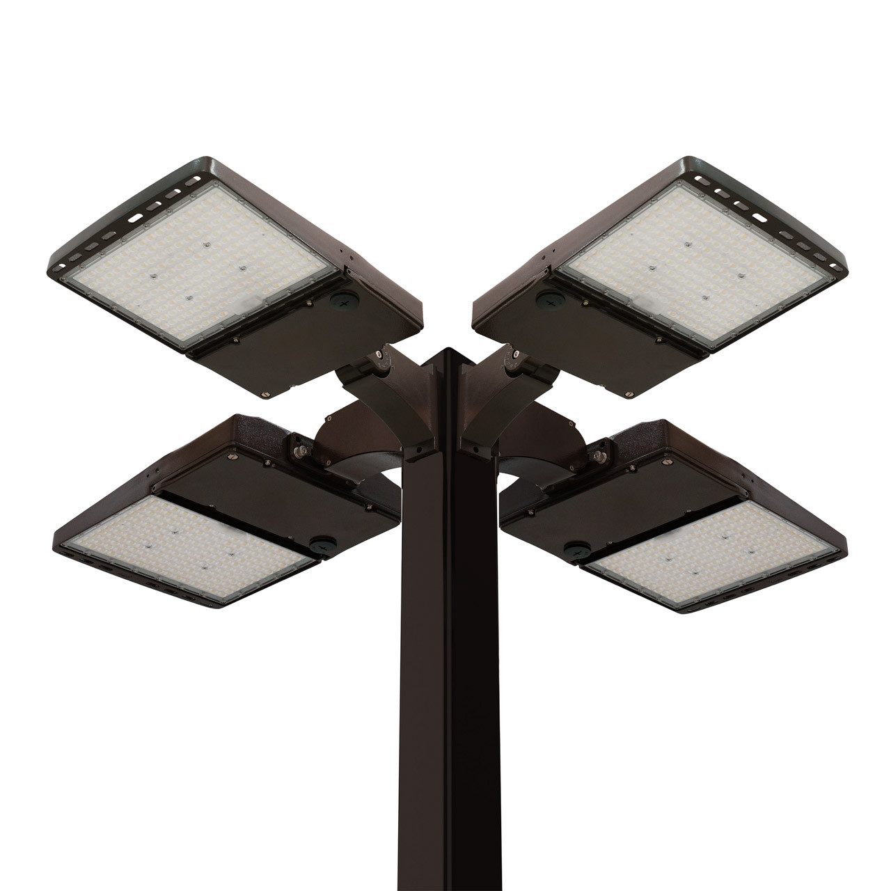 15-shoebox-PM-large__82292.1751469968.jpg Light Pole Kit with Four LED Area Lights, Selectable Wattage 150/200/240/300 & Color Temperature, 20-30 Foot Pole Height Options