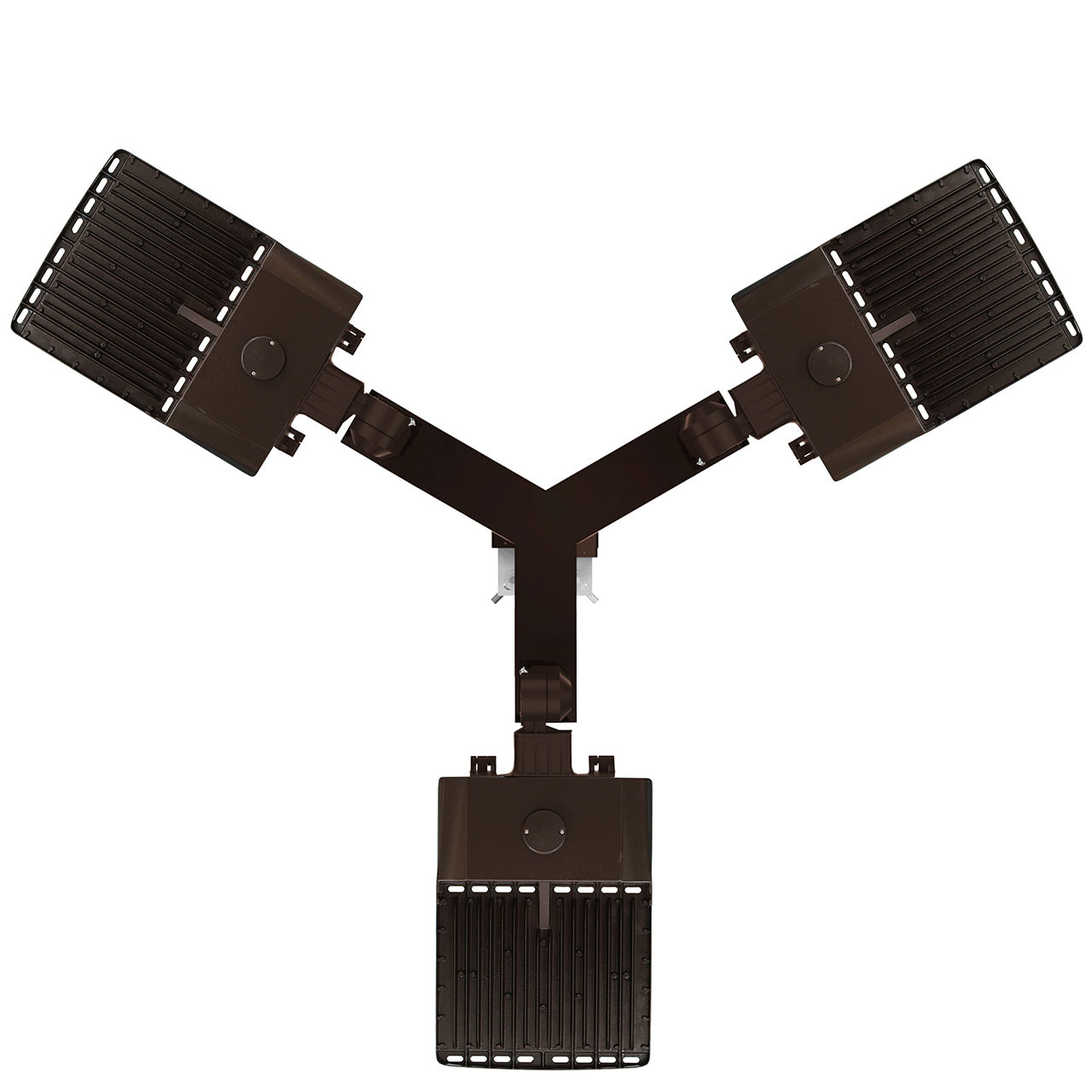 top_down_SF_mount_3_light_large__74225.1752253819.jpg Light Pole Kit with Three Adjustable LED Lights, Selectable Wattage 150/200/240/300 & Color Temperature, 20-30 Foot Pole Height Options