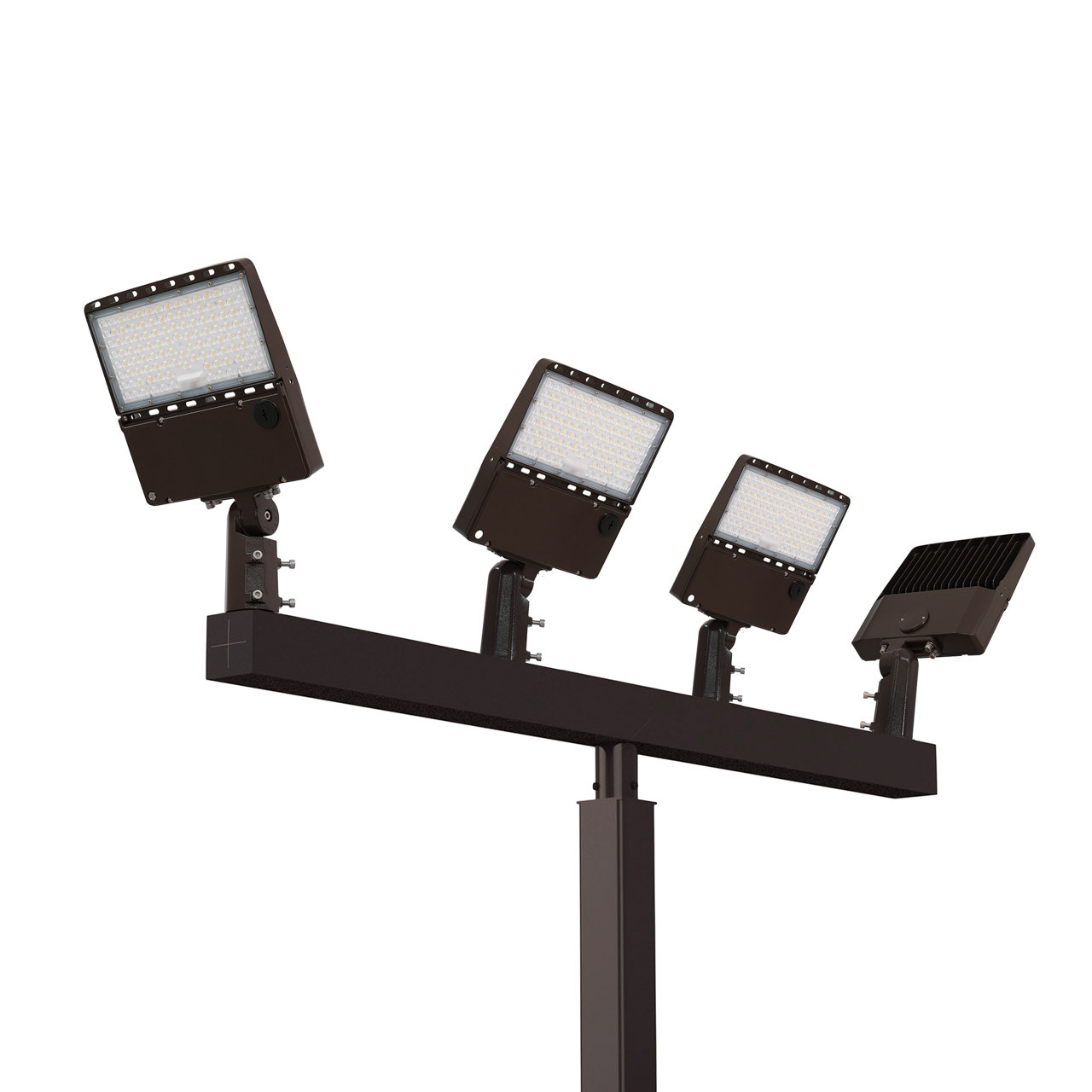 Light Pole Kit with Four Adjustable LED Lights, Selectable Wattage 80/100/120/150 & Color Temperature, 10-25 Foot Pole Height Options