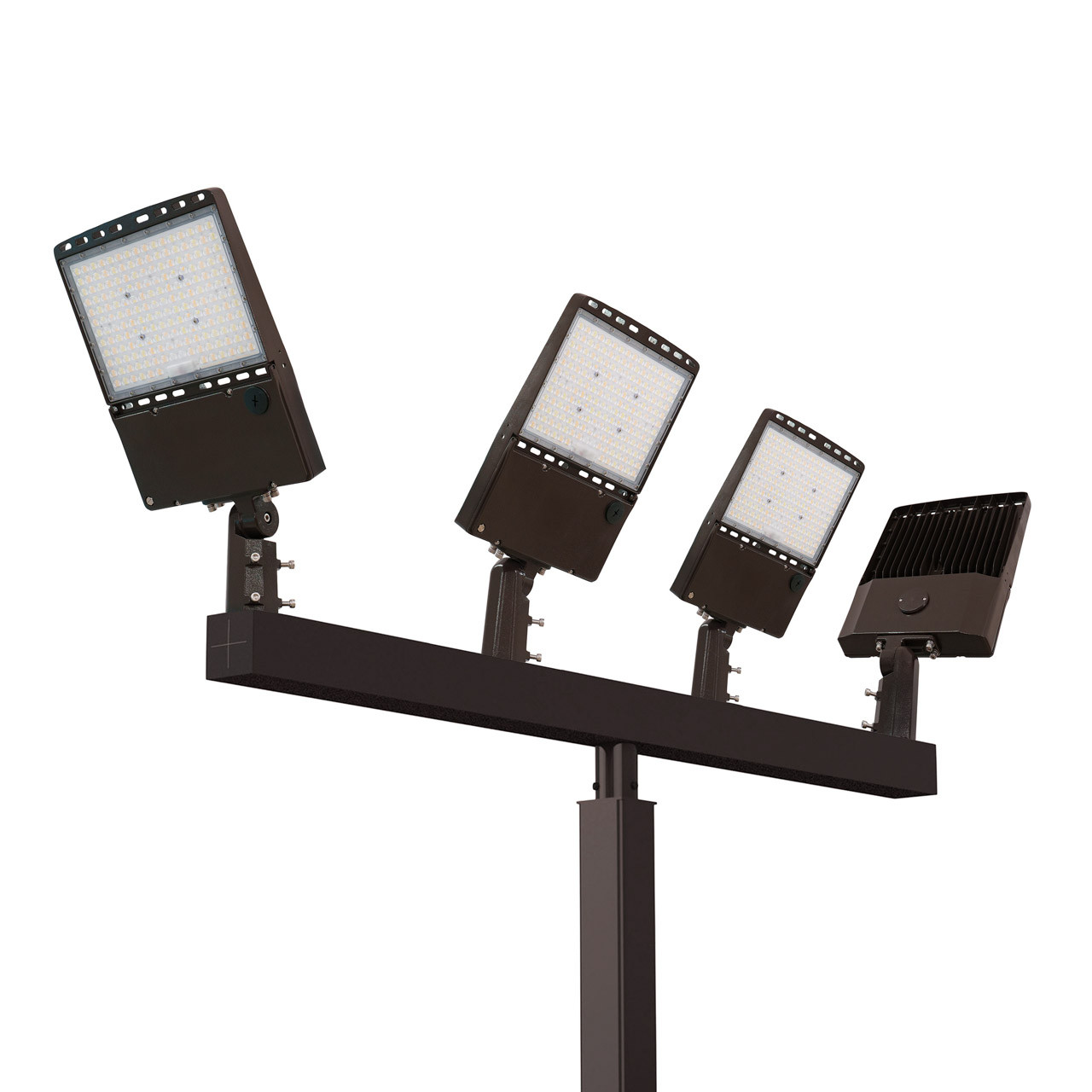 Light Pole Kit with Four Adjustable LED Lights, Selectable Wattage 150/200/240/300 & Color Temperature, 20-30 Foot Pole Height Options
