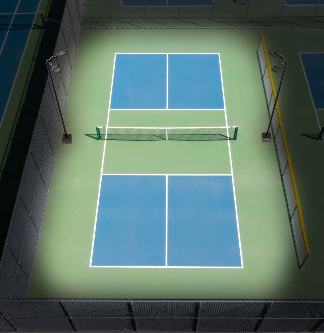 LED Lighting System for Pickleball Court.  Two Light Poles and Four LED Lights with Sports Optics
