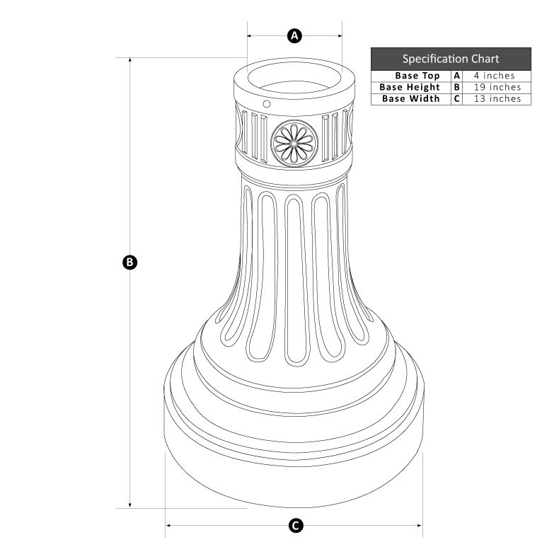 decorative_aluminum_pole_610090_base_specifications_1__48674.1622619155.jpg Bastille Series Anchor Base 4 Inch Round Aluminum Light Pole Assembly