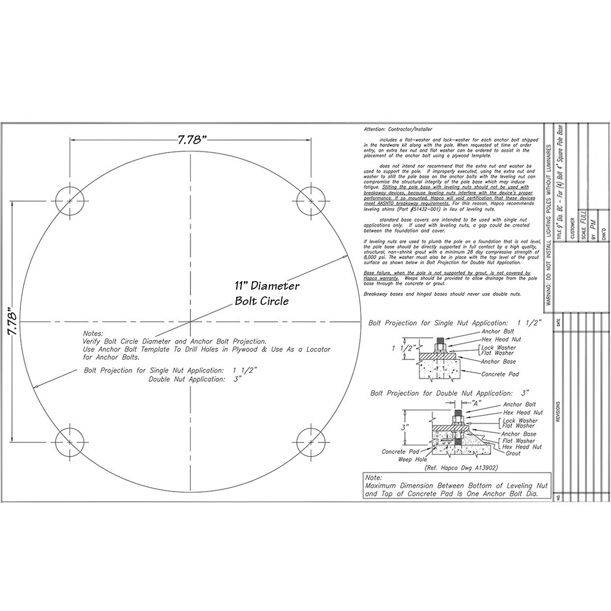 bolt_circle_11_inch_diameter_12__15607.1622622389.jpg 14 Foot Square Straight Aluminum Light Pole, 5 Inch Wide, 0.188 Inch Wall Thickness