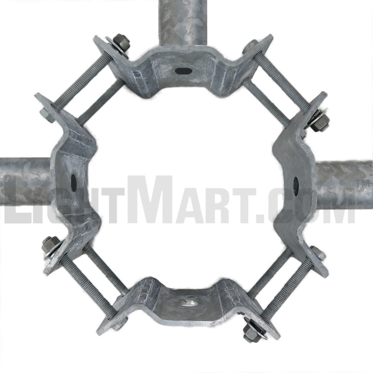 wrap_around_bracket_3_arm_90_degree_top_view__04030.1622619380.jpg 3 Arm Wrap Around Bracket for Wood Poles with 7-10 Inch Diameter, Arms at 90 Degrees