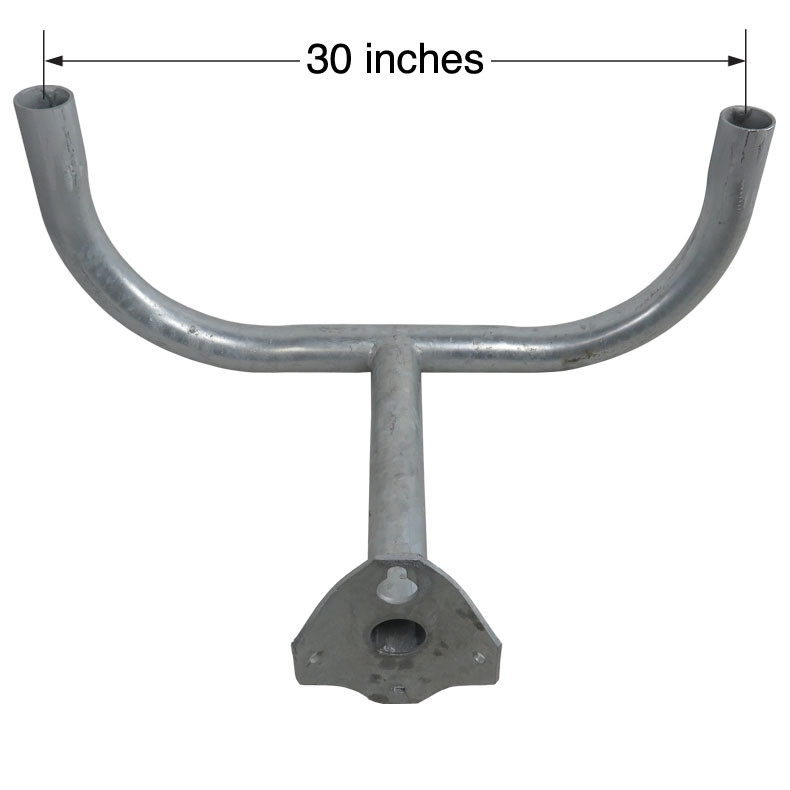frontview_1__96620.1622622292.jpg Double Flood Light Bracket for Wood Poles, 30 Inch Spread, 2 Inch Diameter Steel Pipe