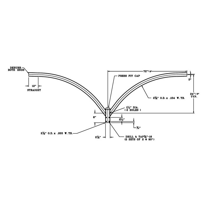 bru62.1_dim__35096.1622630055.jpg Upsweep Pole Top Bracket with Two 6 Foot Arms at 180 Degrees, Fits 2 3/8 Inch Tenon