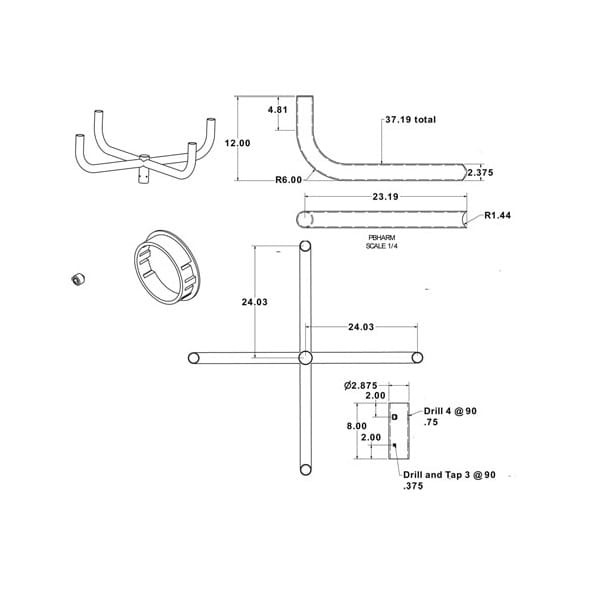 Steel Bullhorn with 4 Arms at 90 Degrees