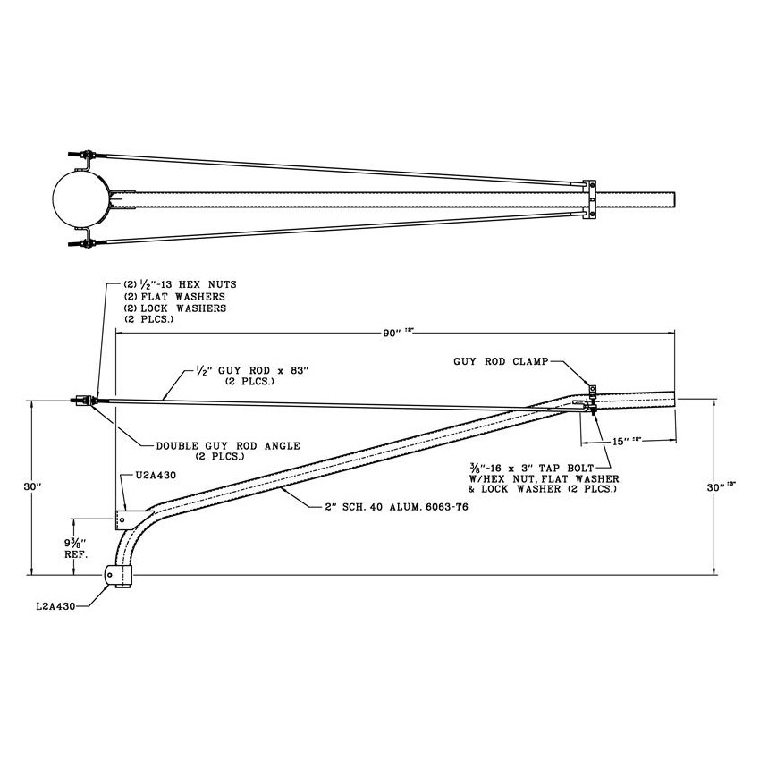 wpb1048dr__04831.1622631428.jpg 8 Foot Double Tie-Rod Wood Pole Bracket, 2 Inch Diameter Aluminum Pipe