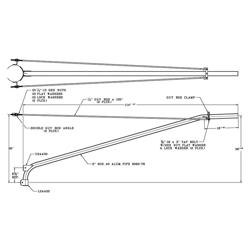 wpb1049dr__52285.1622622447.jpg 10 Foot Double Tie-Rod Wood Pole Bracket, 2 Inch Diameter Aluminum Pipe